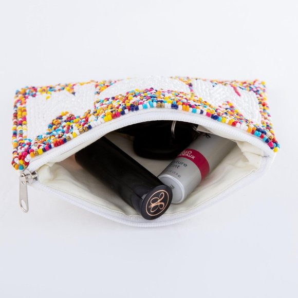 MOM COIN POUCH Mother HEART Love MULTI COLOR Coin Wallet CONFETTI Beaded Gift - Picture 5 of 5